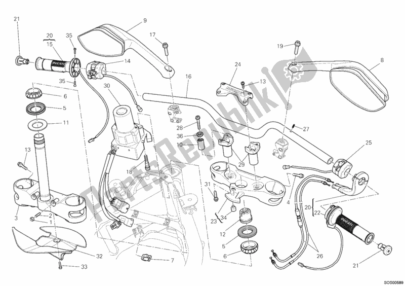 Todas las partes para Manillar de Ducati Multistrada 1200 S Touring USA 2012
